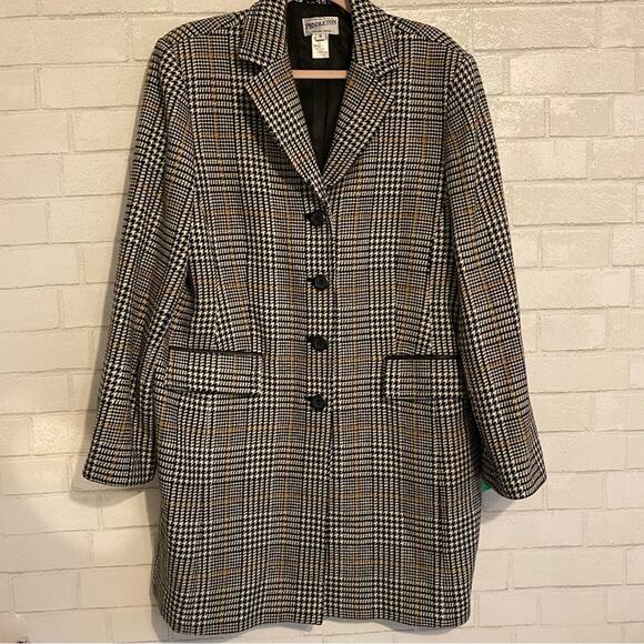 Pendleton $268 Women’s 16 Blk Ivory Tan Houndstooth 100% Wool Coat Jacket EUC - Picture 2 of 14